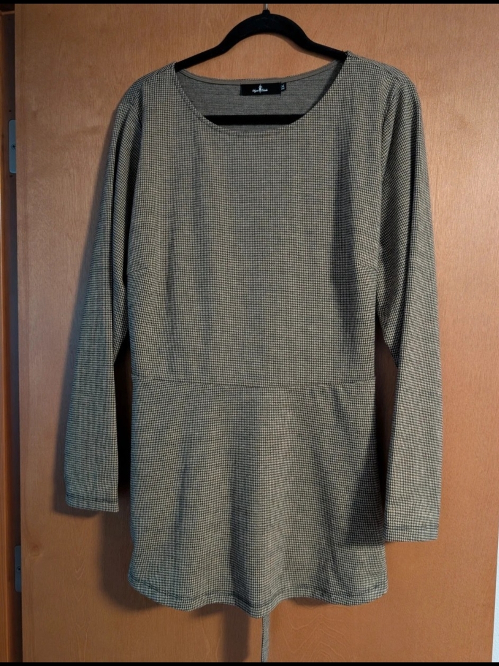 Long Sleeve Checked Peplum Blouse - Olive/Black XL - Picture 1 of 3